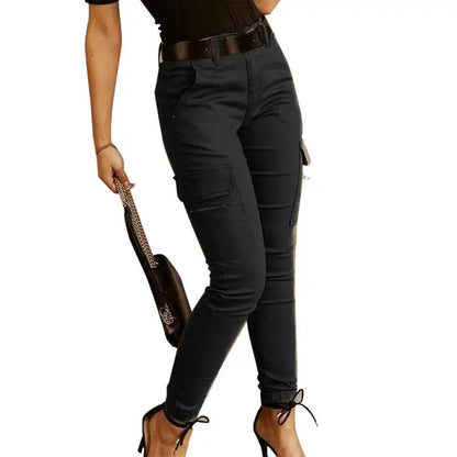 Stijlvolle Office Lady Sweatpant Knoop All Match Lady Effen Kleur Rits Broek