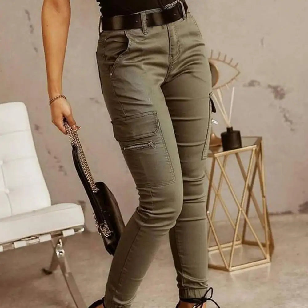 Stijlvolle Office Lady Sweatpant Knoop All Match Lady Effen Kleur Rits Broek