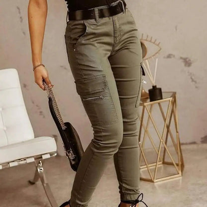 Stijlvolle Office Lady Sweatpant Knoop All Match Lady Effen Kleur Rits Broek