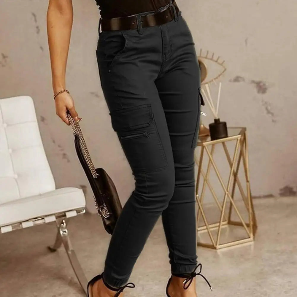 Stijlvolle Office Lady Sweatpant Knoop All Match Lady Effen Kleur Rits Broek