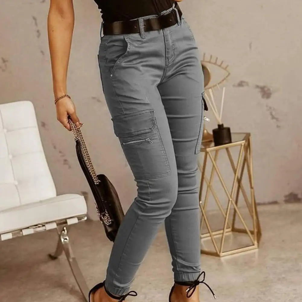 Stijlvolle Office Lady Sweatpant Knoop All Match Lady Effen Kleur Rits Broek