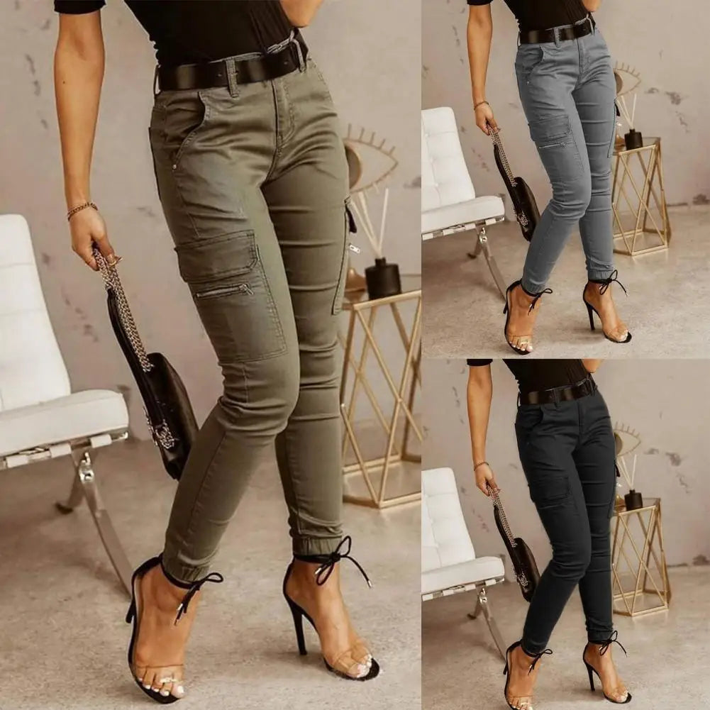 Stijlvolle Office Lady Sweatpant Knoop All Match Lady Effen Kleur Rits Broek